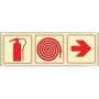 Photoluminescent Sign In Alu Frame 2 Sided - Fire Extingusher Fire Hose & Red Arrow 570 X 190MM