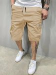 Men's Solid Cargo Shorts With Multi Pockets Casual Drawstring Shorts For Summer