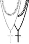 Romass 4PCS Cross Necklace For Men Teen Boys Stainless Steel Chains For Men Layered Necklaces Silver Gold Black Pendant Jewelry