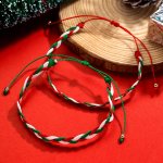 2PCS Red White Green Braided Bracelet Set Adjustable Waterproof Wax Thread Braided Bracelet Set Xmas Gift