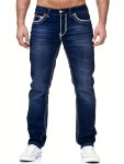 Slim Fit Multi Pocket Jeans Men's Casual Street Style High Stretch Denim Cargo Pants