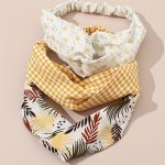 3PCS Vintage Style Women's Headbands - Elastic Cross Knot Hair Bands With Floral & Plaid Design Polyester Non-woven Fabric Suita