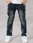 Boy's Badge Pattern Distressed Denim Pants - Cool Casual Slim Fit Jeans Outdoor Trendy Gift