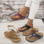 Women's Casual Wedge Sandals - Slip-on Open Toe With Arch Support Faux Cover Summer Shoes