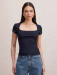 Esther Scoop Neck Trim T-Shirt - XL Navy
