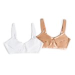 Donnay Plus Size Donna 2 Pack Crossover Cotton Bras - White & Beige
