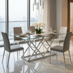 Modern Geometric Chrome Glass Dining Table