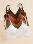 4PCS Solid Seamless Ribbed Wireless Cami Bra Sexy Comfy Push Up Bra Women's Lingerie & Underwear