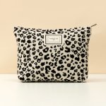Stylish Creamy White Leopard Print Makeup Bag - Spacious And Organized Cosmetic Storage