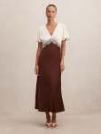 Julia Flutter Sleeve Satin Lace Midi Dress - 16 Cream chocolate