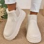 Women's Solid Color Fluffy Boots Slip On Fleece Lining Platform Soft Sole Boots Winter Plush Non-slip Warm Boots