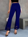 Guipure Lace Hem Flare Leg Pants Elegant High Waist Forbidden Pants For Spring & Summer Women's Clothing