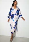 Cape Sleeve Wrap Midi Dress - Blues Watercolour Leaf- Aop