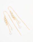 Goldair Gold Cubic Zirconia Pearl Leaf Drop Hook Earrings