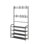 3-IN-1 Multifunction 4 -tier Coat & Shoe Shelf Rack Organizer With Hooks