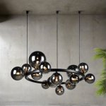 Round Bubble LED Glass And Metal Pendant Light Black - 3 Mount