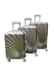 Smte 3 Piece Hard Outer Shell Lightweight Spiral Metallic Luggage Set Brown With Keychain