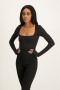 Giana Square Neck Bodysuit - Black - XS