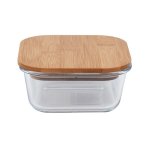 Square Glass Lunch Box W wdn Lid 13X6 Cm