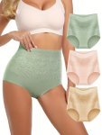 3PCS Solid Floral Lace High Waist Briefs Elegant Comfy Breathable Stretchy Intimates Panties Women's Lingerie & Underwear