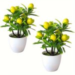 1PC 21.84 Cm Artificial MINI Potted Plants Artificial Fruit Lemon Tree Bonsai Fake Greenery White Plastic Pot For Home Table Des