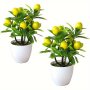 1PC 21.84 Cm Artificial MINI Potted Plants Artificial Fruit Lemon Tree Bonsai Fake Greenery White Plastic Pot For Home Table Desk Office Bathroom Decor