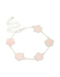 Silver Plated Pink Flower Charms Station Bracelet