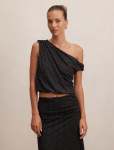 Mila Tipped Shoulder Drape Top - 20 Black Elstone Spot Co-ord
