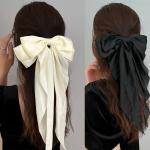 Elegant Bow Ribbon Hair Clip For Women Fashion Solid Satin Spring Clip Simple Hairpin Hair Accessories