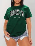 Plus Size Letter Print T-Shirt Casual Crew Neck Short Sleeve T-Shirt For Spring & Summer Women's Plus Sizeclothing