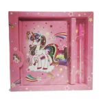 Notebook Diary Set Including Pen Unicorn On A Cloud Pink