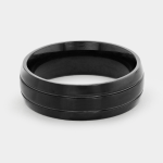 Stainless Steel Black Plated Mens Matte Centre Grooved Edges Ring
