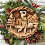 1PC Golf-themed Artificial Wood Carving Circular Metal Sign - Iron Crafted 20.32X20.32CM Waterproof Wall Art For Home Office Dec