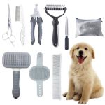 Pet Grooming Tools Kit For Dogs And Cats 8-IN-ONE Home Pet Grooming Set Includes Safety Scissors Set Hair Removal Brush Nail Cli
