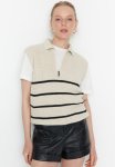 Striped Zipper Detail Sweater Vest - Beige