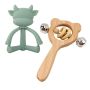 Teeher Cow Silicone And Wooden Rattle Mint