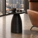 Black Ribbed Acacia Wood Side Table