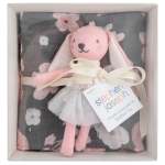 Charcoal Flower Muslin Blanket And Bunny Stuffed Animal Set By