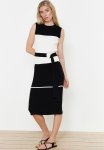 Color Block Tie Detailed Knitwear Dress - Black