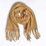 Fluffy Fringe Knit Scarf - Camel Free