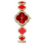 Clover Dial Wrist Watch For Ladies Luxury Diamond Stone Watch For Women