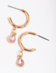 Goldair Gold Pink Stone Huggie Hoop Earrings