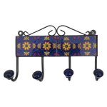 Wall Mounted 4 Hooks With Mosaic Tile Navy Floral