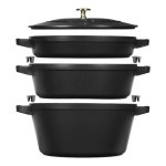 Staub Black Cast Iron Stackable Cookware Set 4 Piece Limited Stock