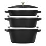 Staub Black Cast Iron Stackable Cookware Set 4 Piece