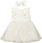 White Tulle Gold Star Dress With Headband
