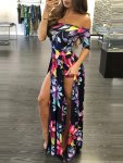 Boho Floral Print Romper With Overskirt Sexy Off Shoulder Romper Jumpsuit With Skirt Women's Clothing