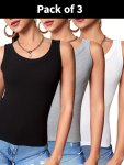 Women's Casual Athletic Tank Tops 3-PACK Sleeveless Crew Neck Tops Solid Color