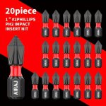 S2 Alloy Steel Phillips PH2 Impact Screwdriver Bit Set Anti-slip Strong Magnetic Enhanced Torsion & Lifespan - 25MM 5 10 20PCS O