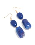 Goldair Gold Dark Blue Rectangular Beaded Drop Earrings
